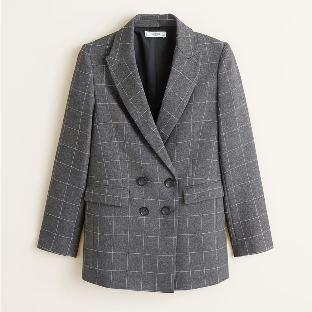 Mango Check Structured Double Breasted Blazer Grey - image 1